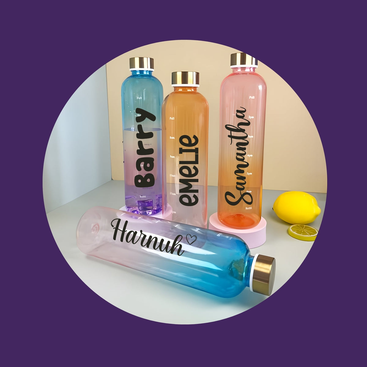 Personalised gradient water bottle with custom name in pastel colours