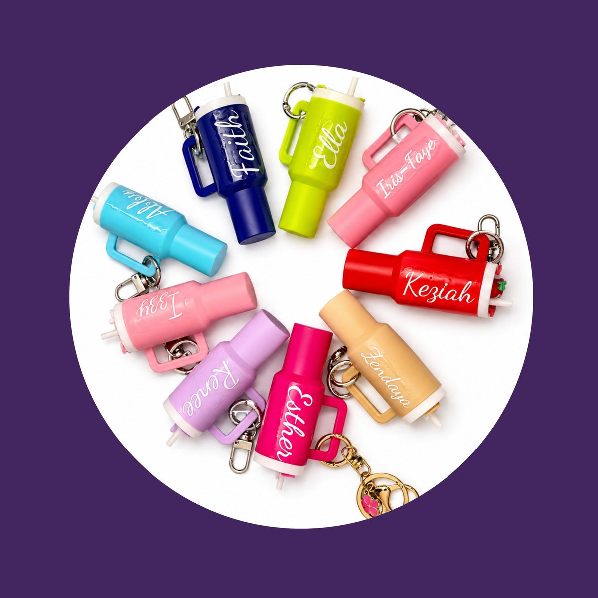 Colourful tumbler personalised keyrings with custom names