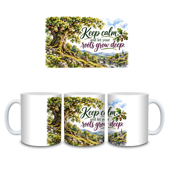 Keep Calm and Let Your Roots Grow Deep British Garden quote mug