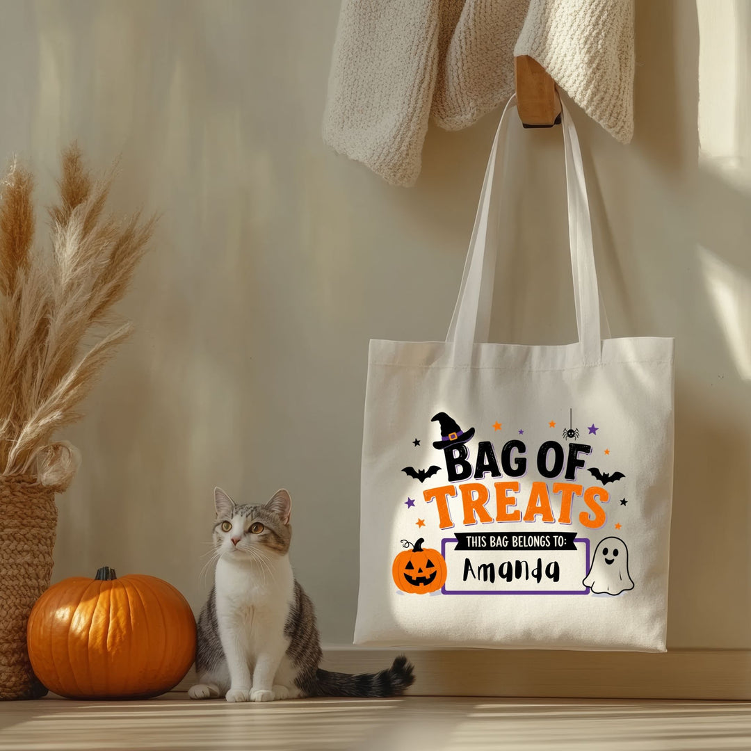 Personalised Halloween Trick or Treat Tote Bag with Name