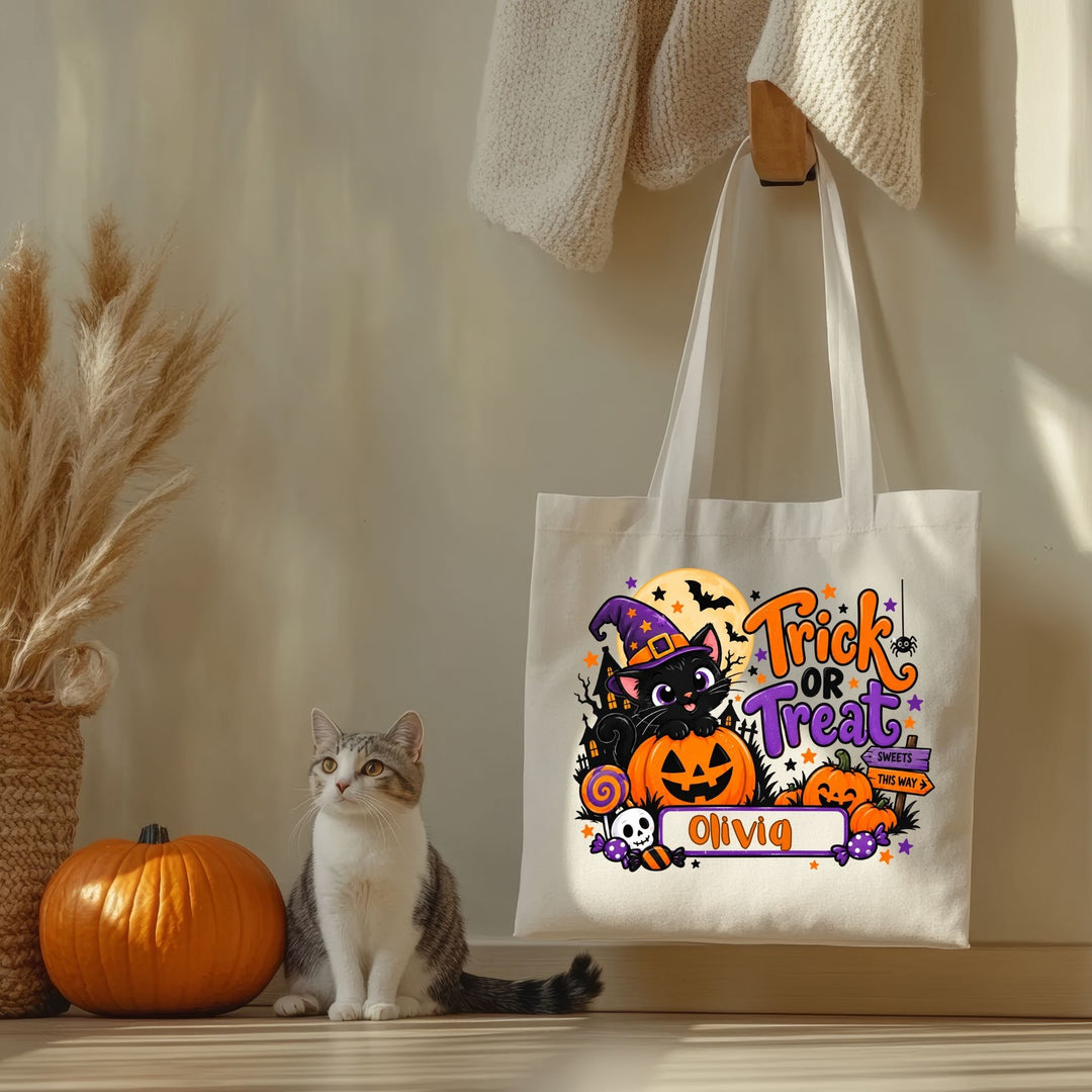 Personalised Halloween Trick or Treat Tote Bag with Name