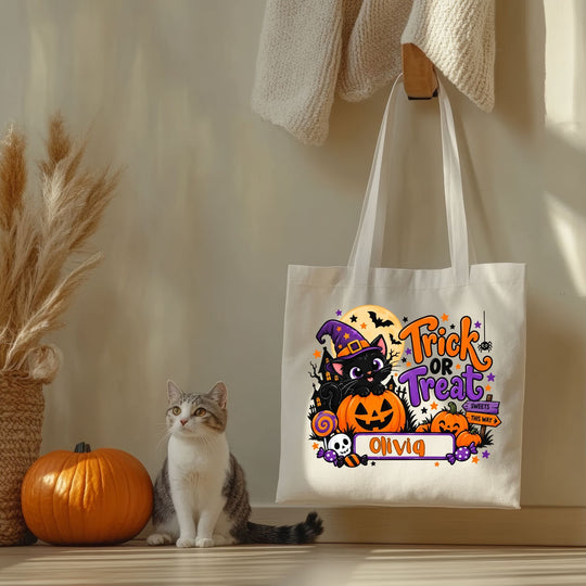 Personalised Halloween Trick or Treat Tote Bag with Name