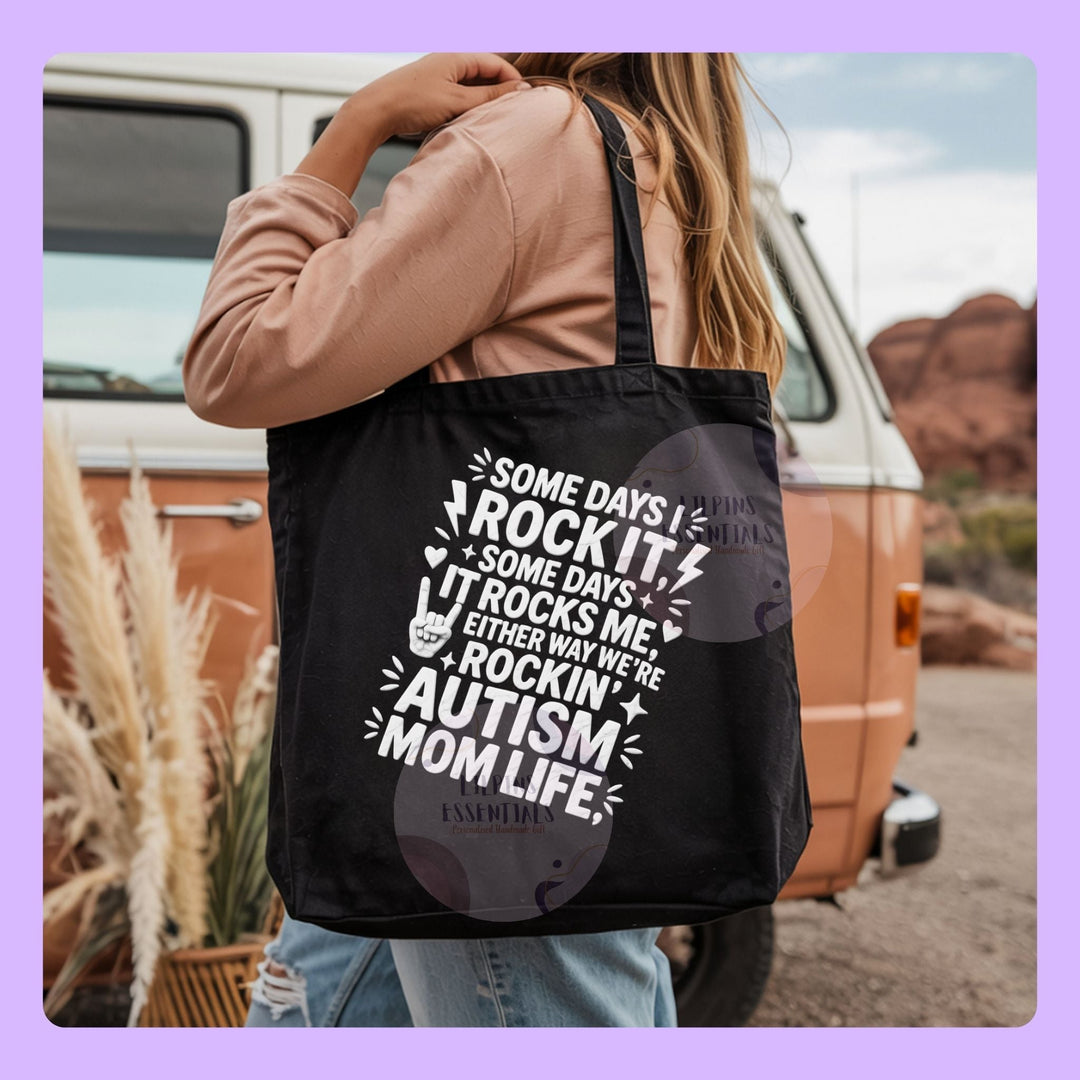 Autism awareness tote bag with supportive statement design