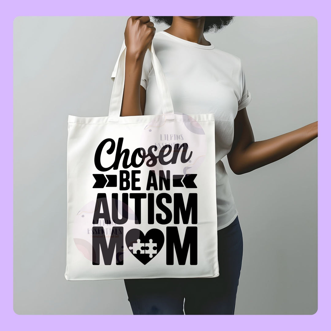 Autism awareness tote bag with Be Patient Be Kind design
