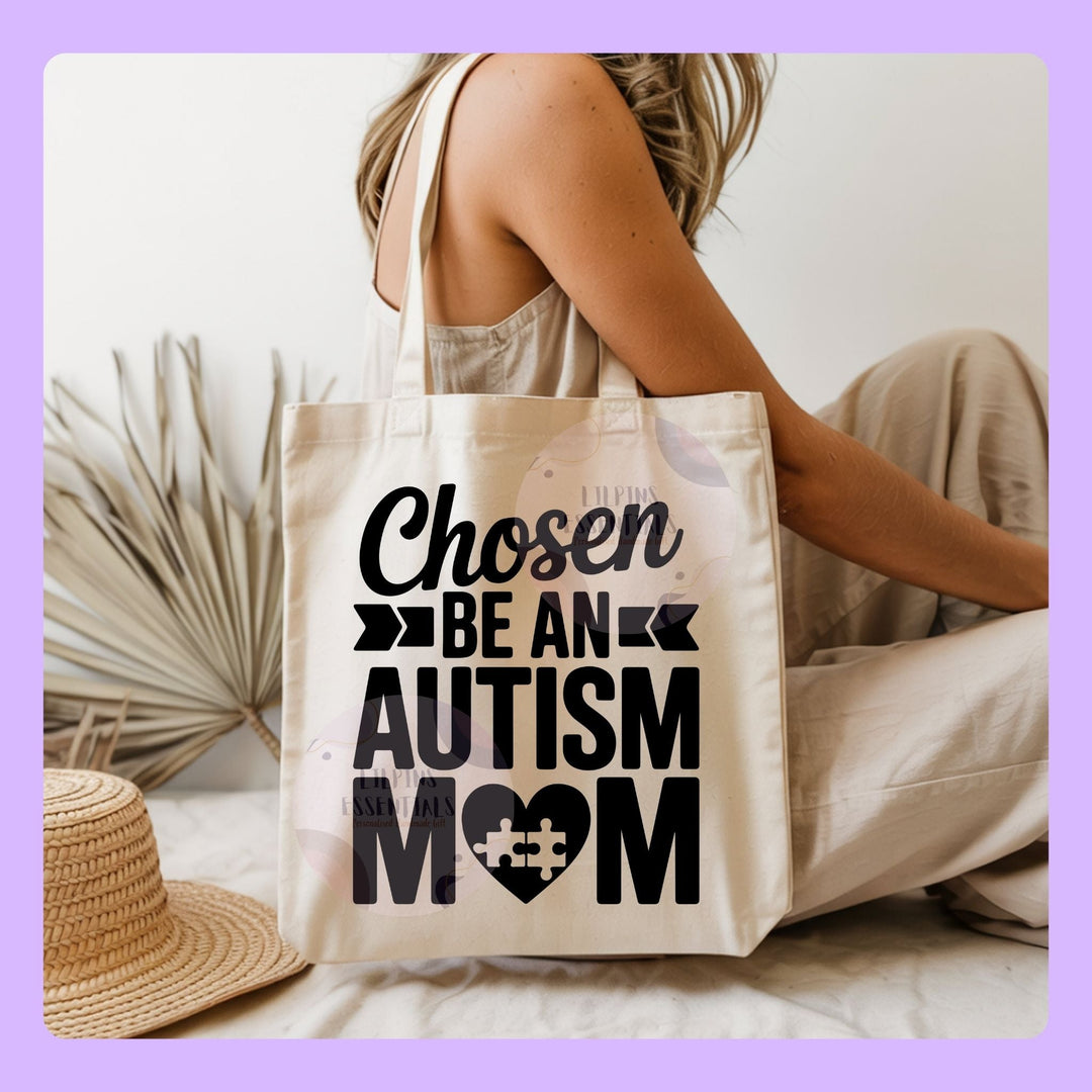 Autism awareness tote bag with Acceptance Matters design