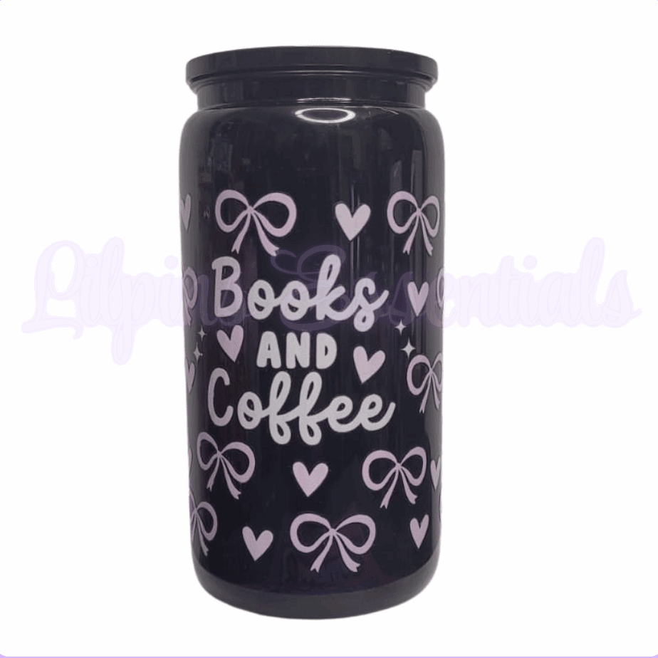 Books and Coffee 16oz reusable cold cup with straw