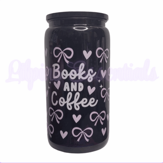 Books and Coffee 16oz reusable cold cup with straw