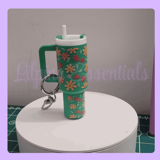 Floral patterned mini tumbler keychain