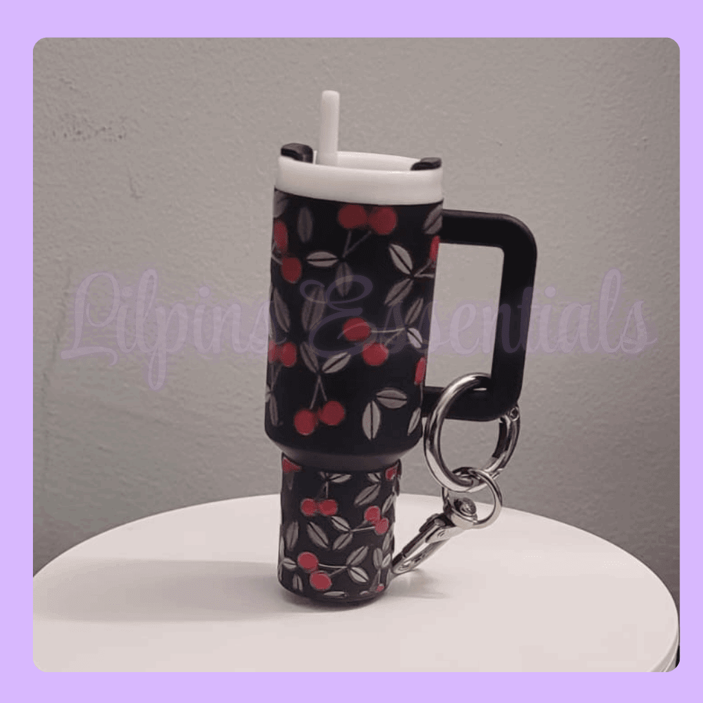 Mini tumbler keychain with cherry pattern