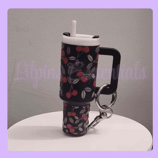 Mini tumbler keychain with cherry pattern