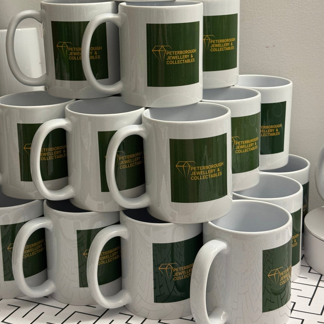Personalised ceramic mug printed with custom business branding