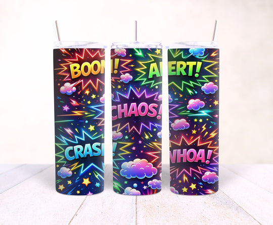 Boom Crash comic style 20oz stainless steel tumbler