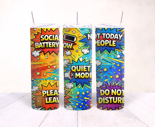 Introvert Mode comic style 20oz stainless steel tumbler