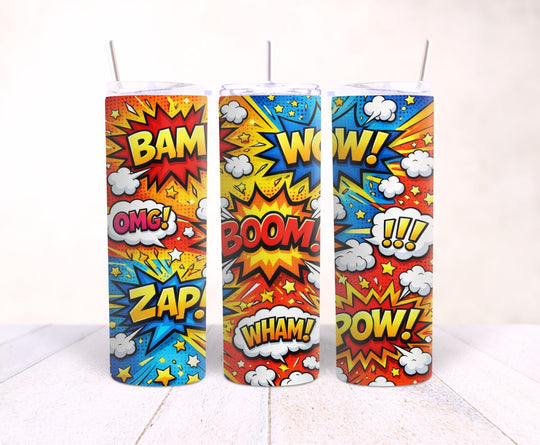 Pow comic style 20oz stainless steel tumbler