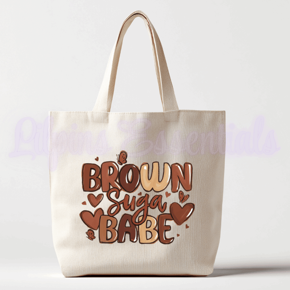Personalised beige canvas tote bag with Brown Suga Babe design