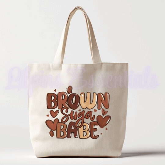 Personalised beige canvas tote bag with Brown Suga Babe design
