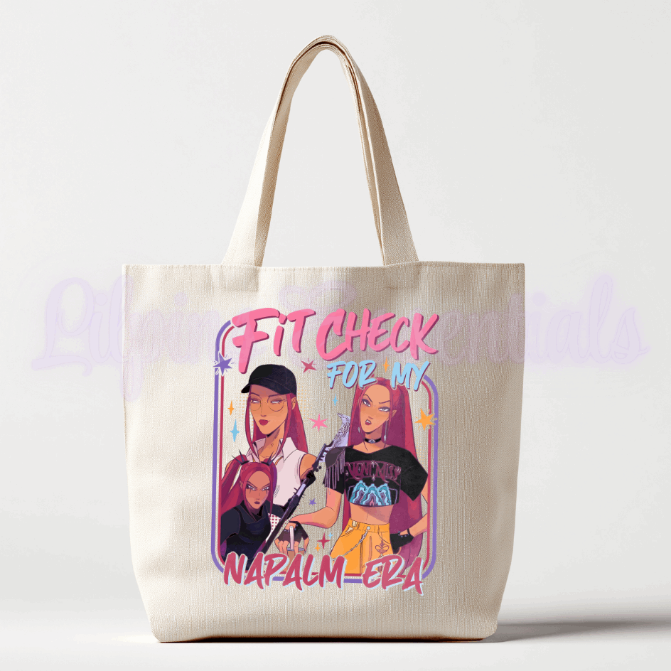 Personalised beige tote bag with colourful anime character artwork