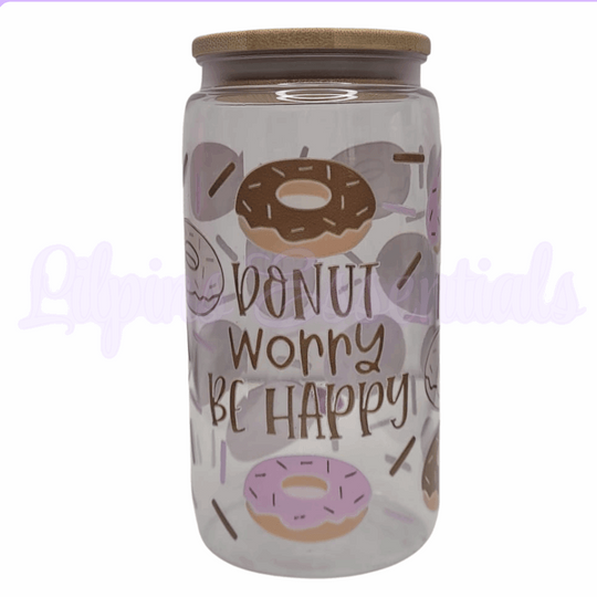 Donut Worry 16oz reusable cold cup with straw