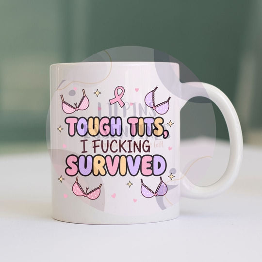 Bold breast cancer survivor ceramic mug design
