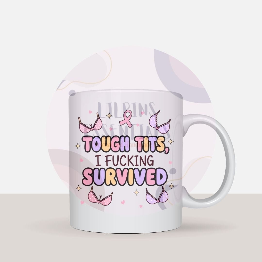 Breast cancer survivor mug with bold statement design