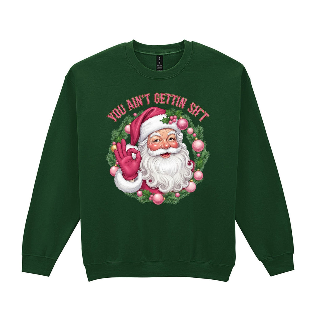 Forest green Christmas sweatshirt with funny Santa design and festive slogan