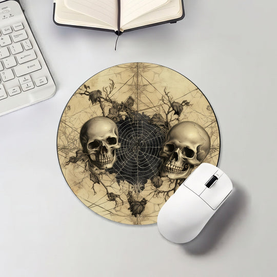 Halloween round mouse pad with vintage skulls and spider web design