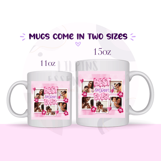 Mug size comparison showing 11oz and 15oz mugs