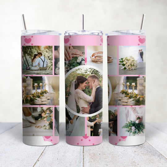 Pink hearts 11 photo collage tumbler design