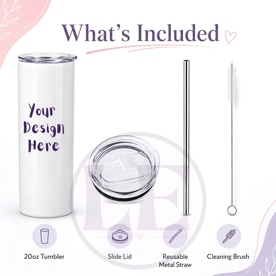 Personalised 20oz birthday tumbler with lid and reusable metal straw