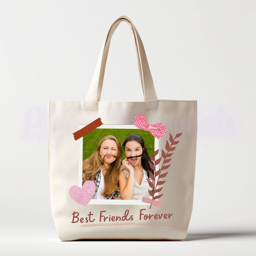 Personalised best friend photo tote bag in beige with Best Friends Forever design