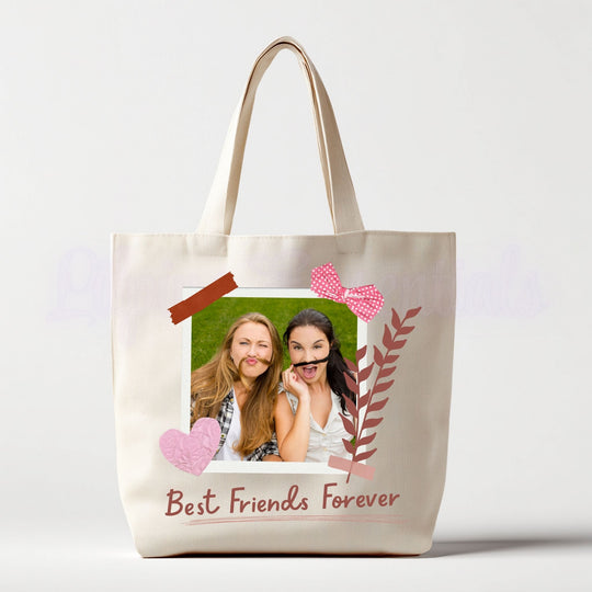 Personalised best friend photo tote bag in beige with Best Friends Forever design