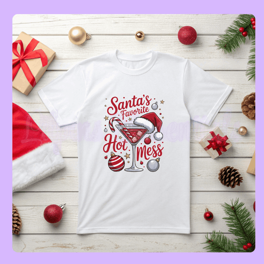 Christmas T-shirt with Santa Says Six Seven design