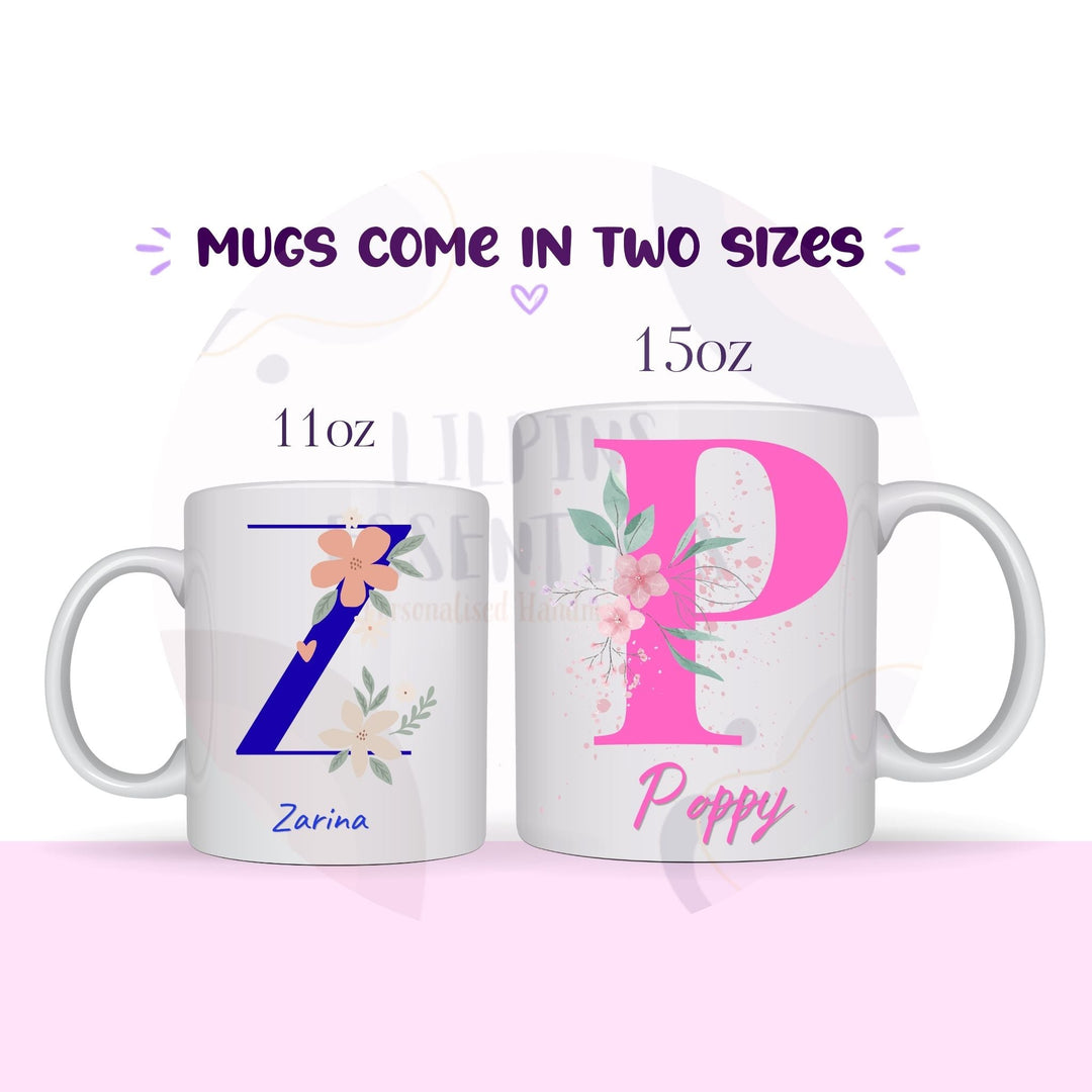 Personalised initial mug with name mug size comparison