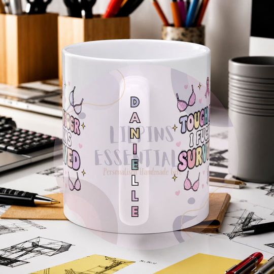 Funny breast cancer mug personalised with name on handle