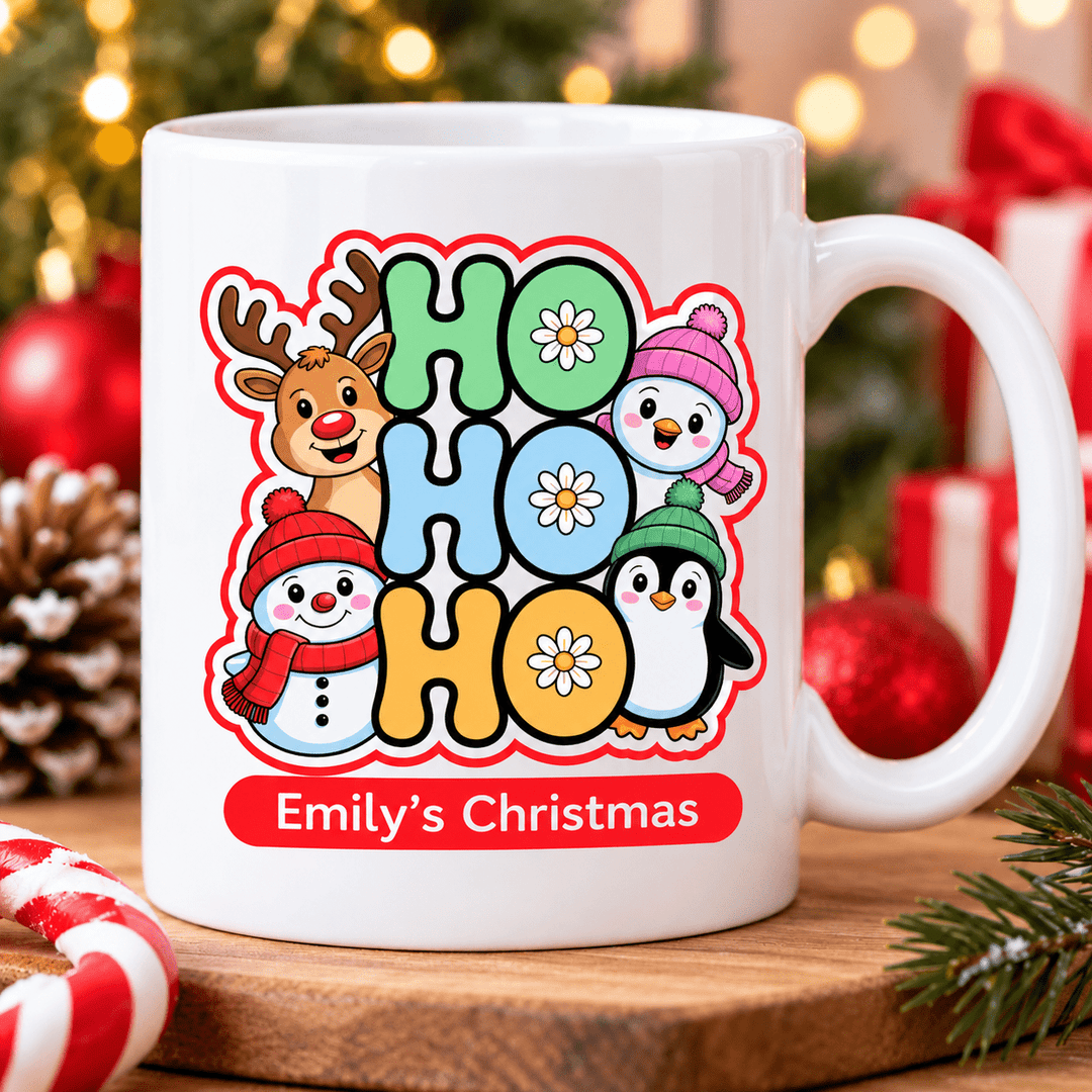 Personalised HO HO HO Christmas mug with name-only Emily&