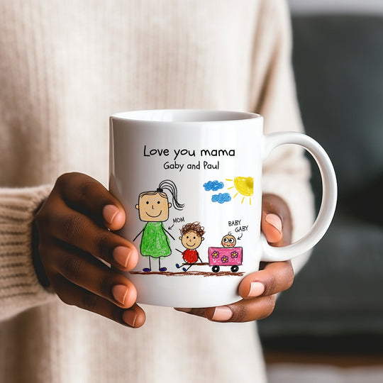 Kids artwork mug personalised with drawing and wording