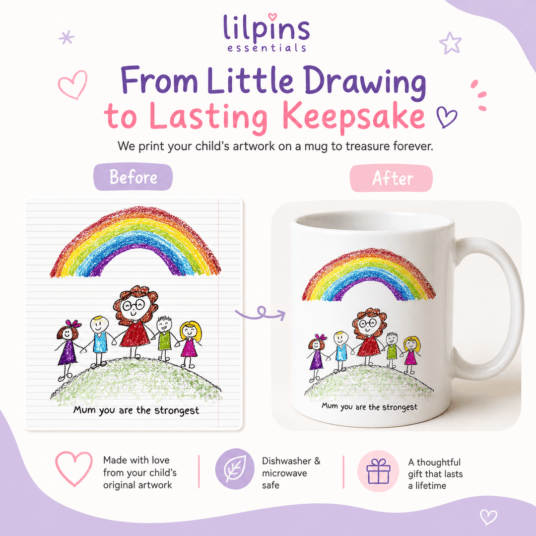 Child artwork printed on personalised ceramic mug