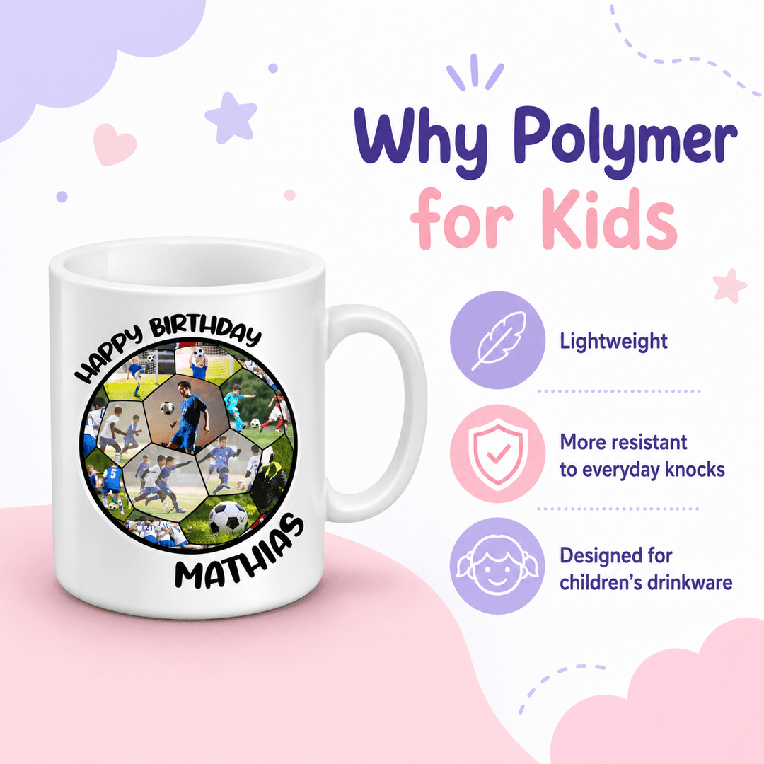 Personalised polymer kids football mug product benefits