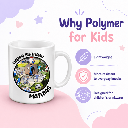 Personalised polymer kids football mug product benefits