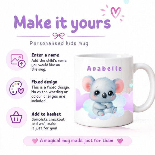 How to personalise a Koala Kids mug by entering a child&