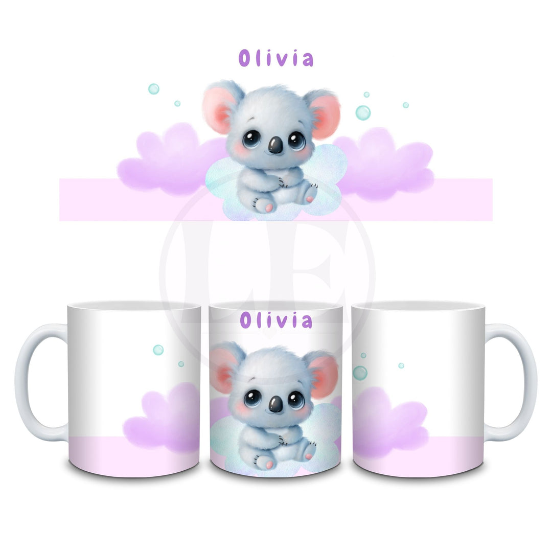 Personalised Koala Kids mug mock-up showing the koala artwork and name design
