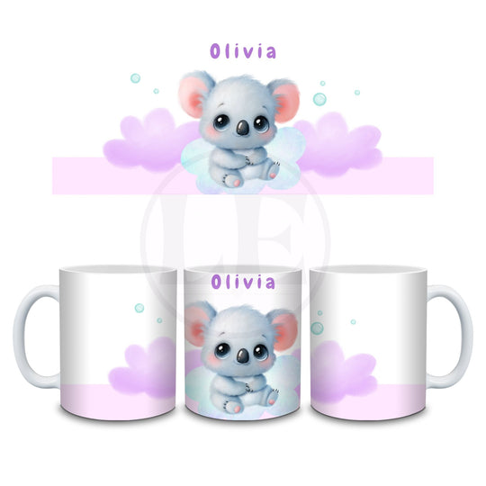 Personalised Koala Kids mug mock-up showing the koala artwork and name design