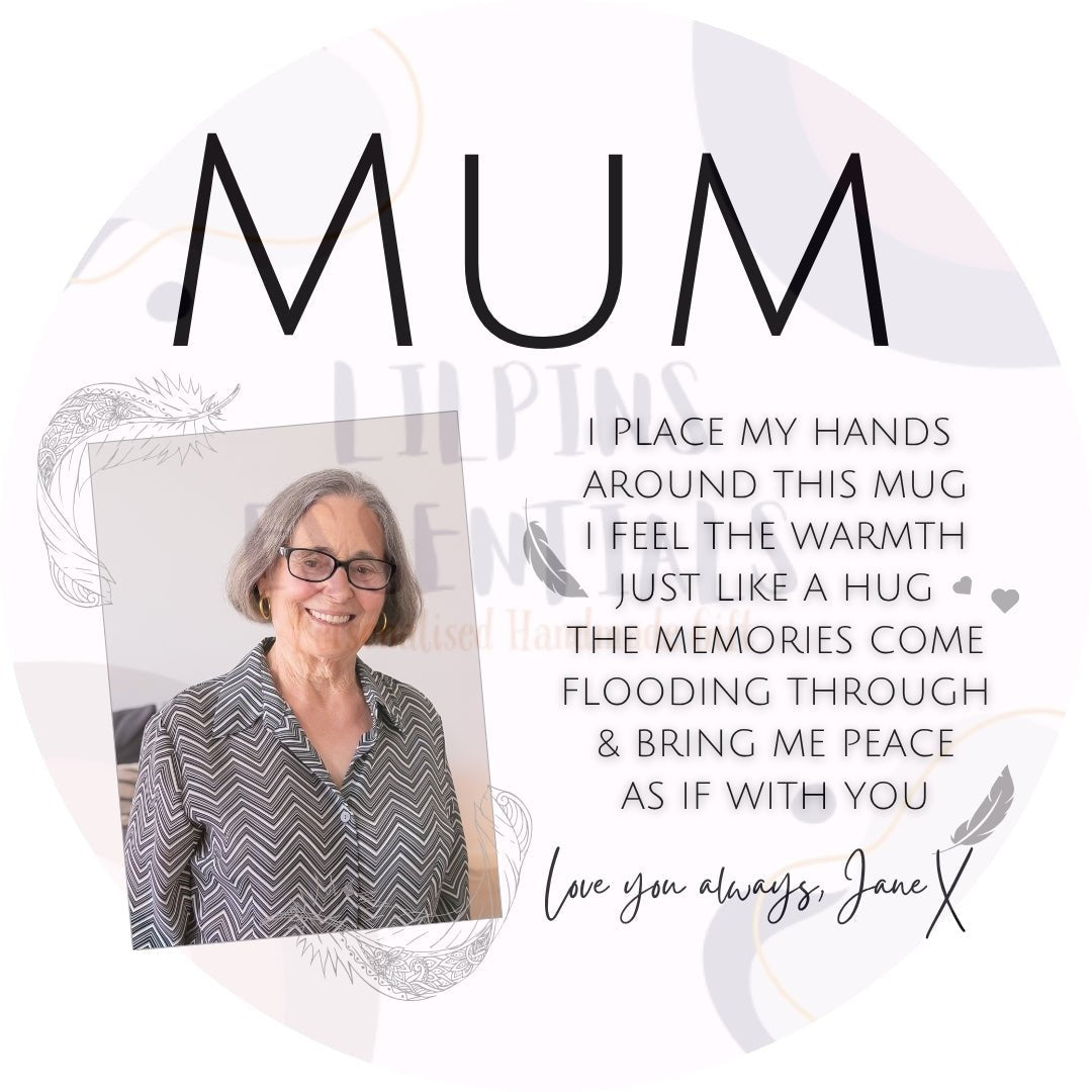 Remembrance mug for Mum with personalised photo and memorial verse