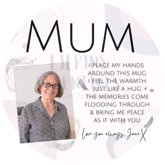 Remembrance mug for Mum with personalised photo and memorial verse