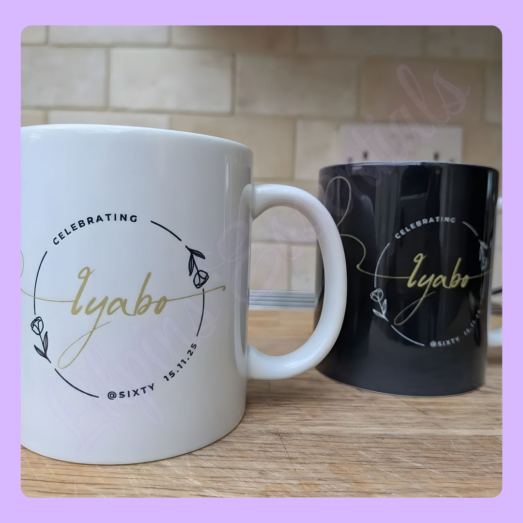 Personalised ceramic mug with custom name and wording