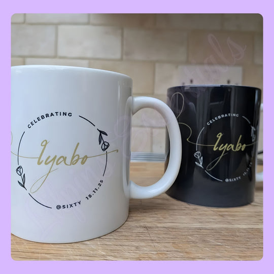 Personalised ceramic mug with custom name and wording