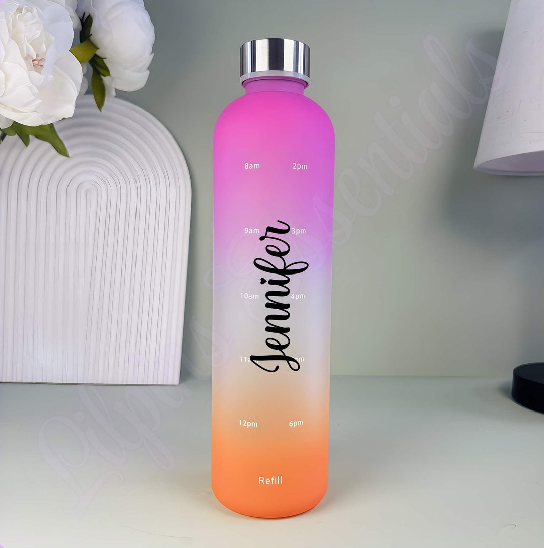 Personalised gradient water bottle with custom vertical name