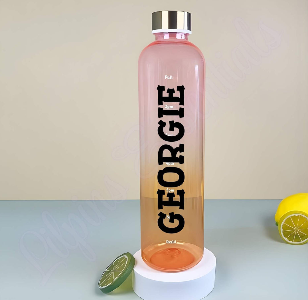 Personalised blue and pink gradient water bottle