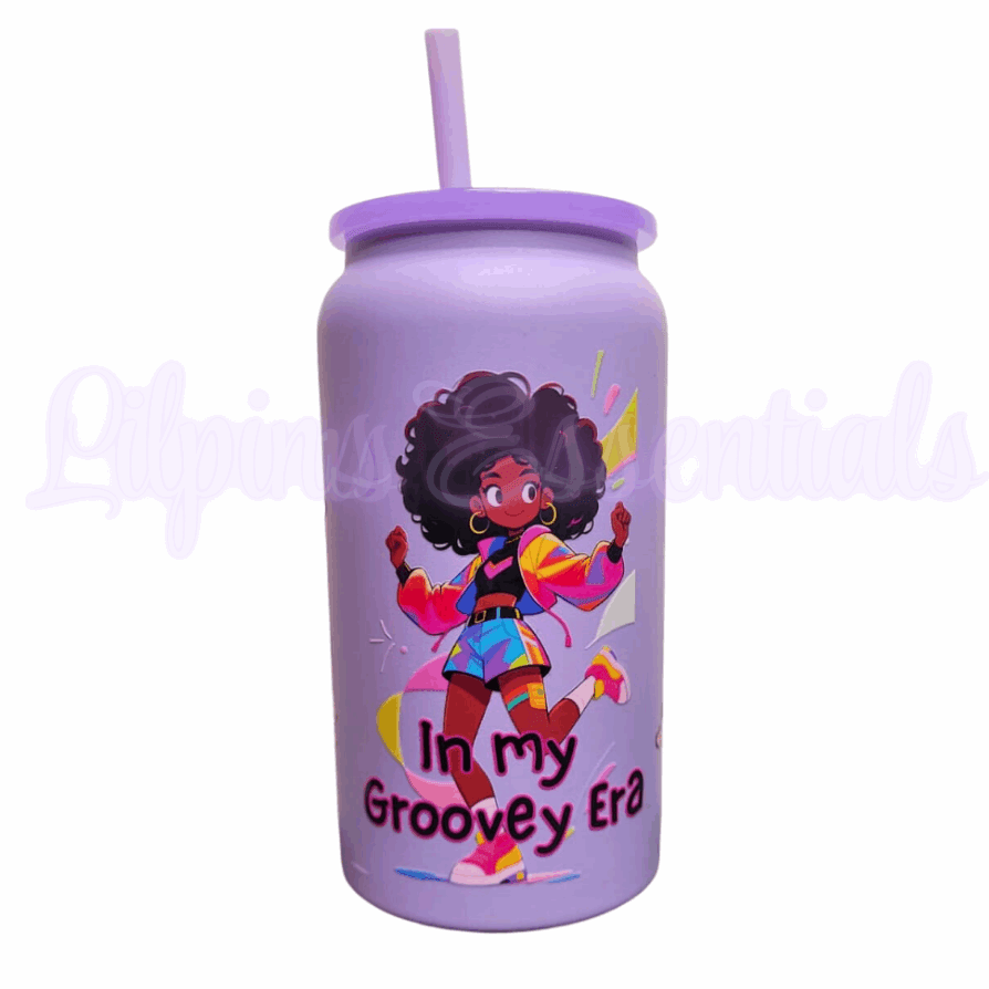 Purple Groover Era 16oz stainless steel printed tumbler